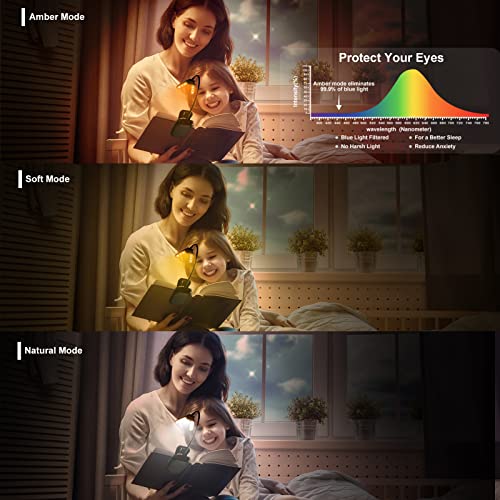 Vekkia 14 LED Rechargeable Amber Book Light for Reading at Night, Eye-Care Reading Light for Books in Bed, 180° Adjustable, Clip on Lamp, 3 Color Temperatures, Lightweight, Present for Reader