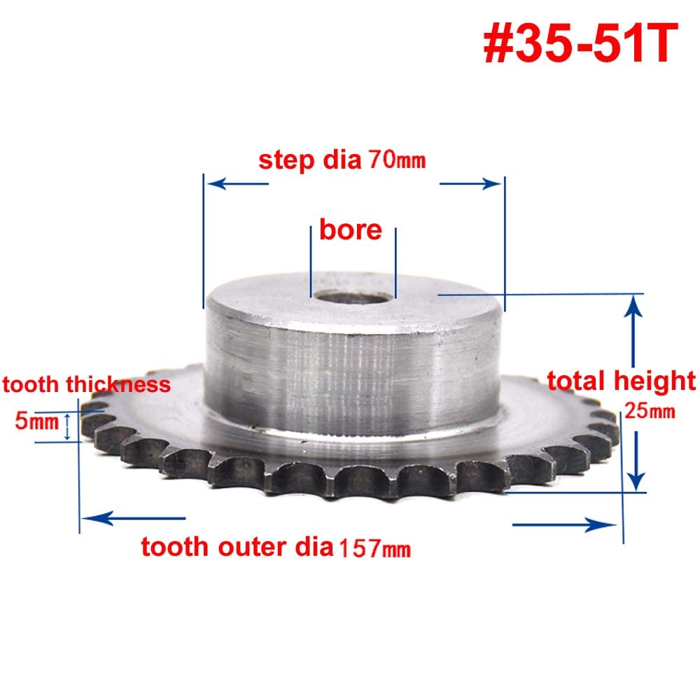 Rollenkettenrad #35 Antriebskettenrad 51 Zähne #35-51T 3/8" Teilung for #35H 06B Rollenkette ohne Stellschraubenlöcher