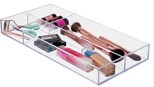 Miniatura 4 de mDesign Bandeja organizadora de maquillaje dividida de plástico para cajón de baño, tocador, almacenamiento de encimera, organización de cosméticos