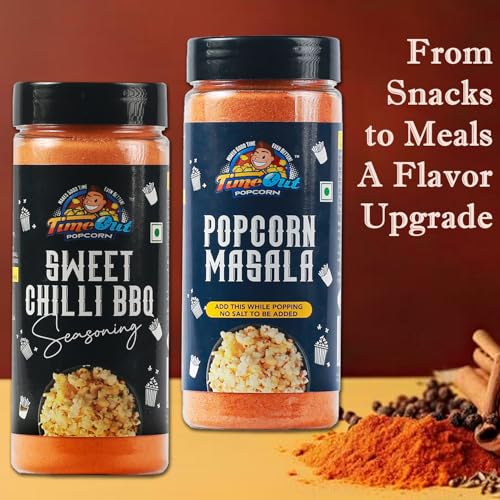 Image of Time Out Popcorns Sweet Chilli BBQ and Popcorn Masala Seasoning, Multi-Purpose Powder, Popcorn and Snacks Flavoring,Pack of 2, 100g Each