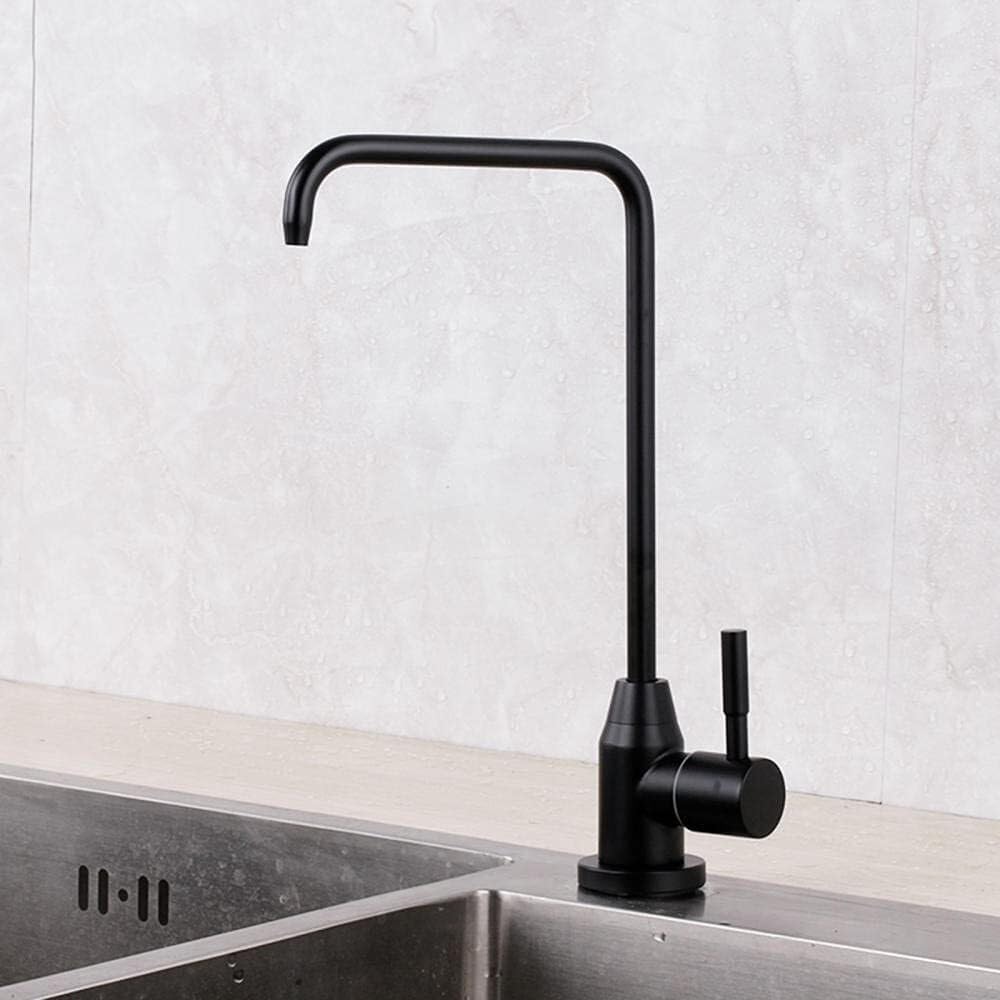 Rubinetto da Cucina con Filtro per Acqua in Acciaio Inox Nero, Rubinetto Dritto per purificatore d'Acqua Potabile dal Design Moderno (A)