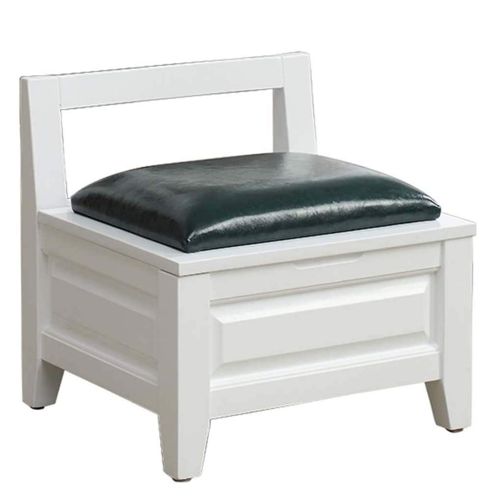 Repose-pieds petit tabouret ottoman vintage en bois avec dossier et rangement