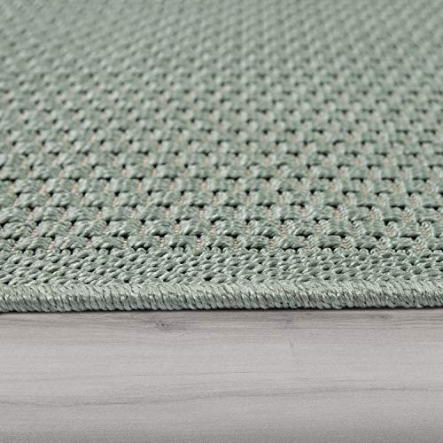 Paco Home In- & Outdoor Teppich wetterfest für Garten, Terrasse & Balkon flachgewebt in Moderner Sisaloptik einfarbig pflegeleicht & UV-beständig, Grösse:60x100 cm, Farbe:Grün