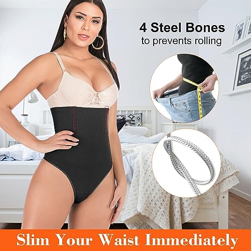 FLORATA Thong Shapewear Tummy Control, Women Seamless Shaping Thong Panties High Waist Body Shaper Underwear4