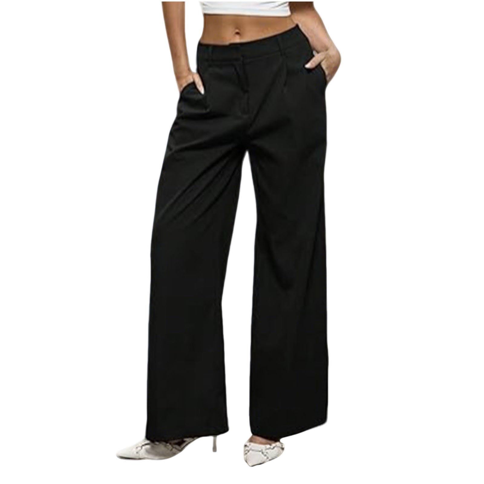 Womens Wide Leg Dress Pants High Waisted Casual Work Trousers Business Outfits Solid Loose Fit Pants with Pockets
