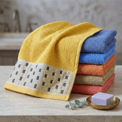 Image of Hand Towel Set of 6 (35x50 cm, 450 GSM) - Soft Cotton, Absorbent, Quick Dry - Bathroom, Wash Basin, Kitchen, Travel & Gym Face & Hand Towel for Men & Women-Multicolor