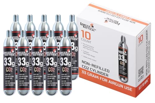 Lancer Tactical 10 Pack of 33g CO2 Cartridges for Airsoft Airguns Automatic/Manual Inflatable Life Jacket Lifejacket Life Vest Waist Pack Belt Lifesaving PFD