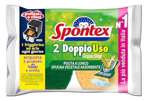 Spontex Doppiouso, Spugna Vegetale Assorbente, Anti Grasso, 2 Unità