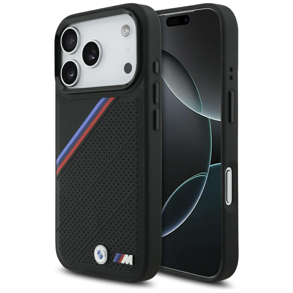CG Mobile BMW M Tricolor Metal Logo Compatible avec MagSafe Coque pour iPhone 17 Pro (Noir)