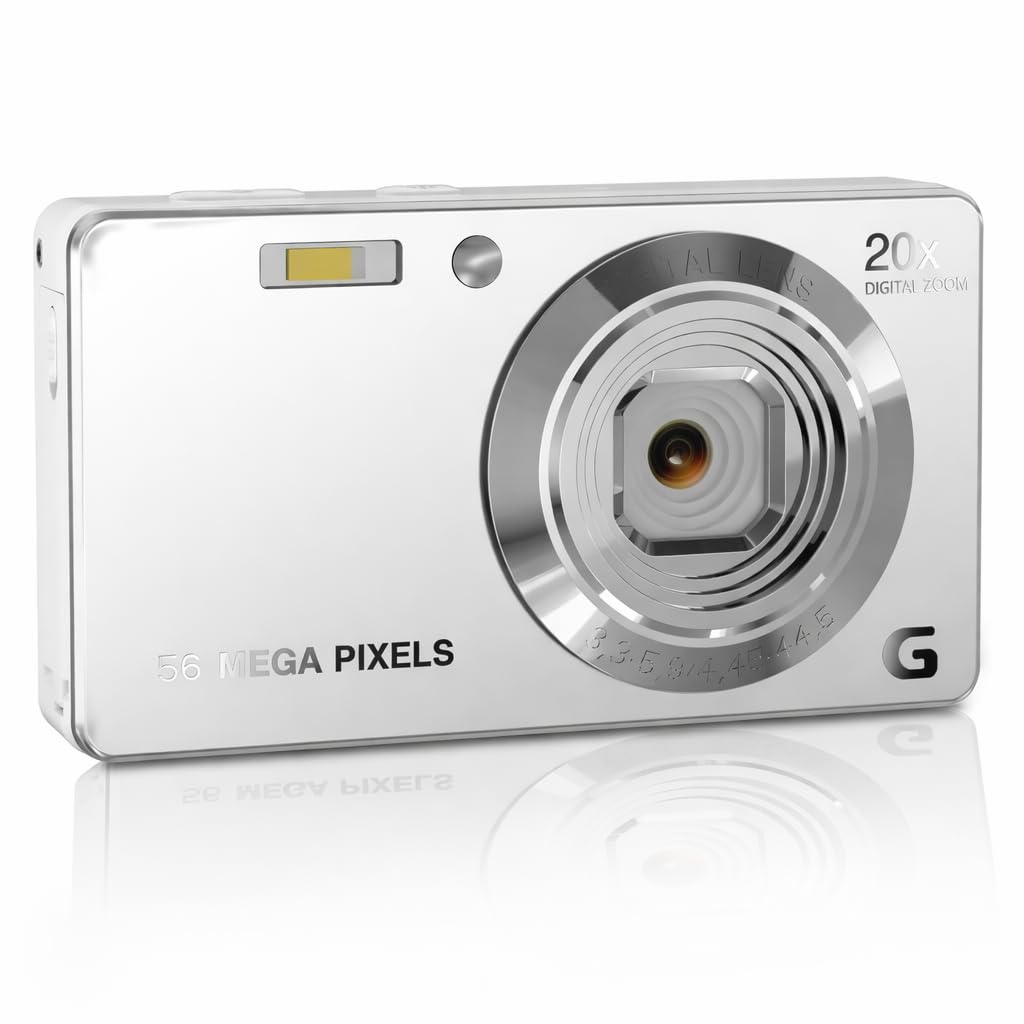 Digital Camera, 4K Ultra HD 56MP Compact Camera with 20X Zoom, Autofocus & Anti-Shake, Video Camera for Adults & Teens – Perfect for Beginners, Students and Travellers (Silver)