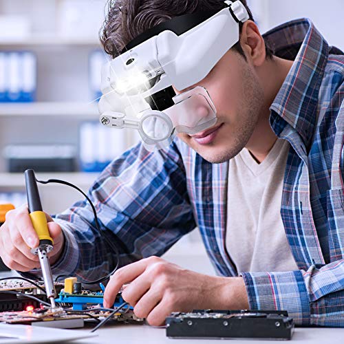 Dilzekui Head Mount Magnifier With Led Light, Rechargeable Headband Magnifier, Head-Mounted Magnifying Glass With 6 Detachable Lens, Handsfree Magnifying Glasses For Jewelers Loupe, Crafts, Repair #TOP6
