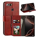 UOGNADGD Leder-Flip-Hülle Kompatibel mit Oukitel U20 Plus Geldbörsen-Hülle mit Kartenfächern, Magnetverschluss, Kickstand, RFID Stoßfest (Rot)