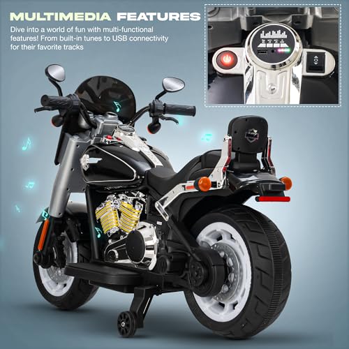 Image of Baybee Thunderbolt Baby Battery Operated Bike for Kids with Foot Accelerator, Bluetooth & Music | Ride on Toy Kid's Bike with LED Light | Baby Electric Bike for Kids to Drive 3 to 13 Years (Black)