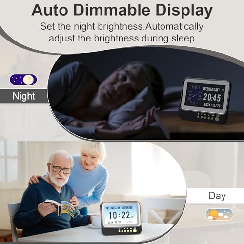 Golspark Digital Calendar Clock, Black 7 Inch Digital Clock Large Display With Custom Alarms And Medicine Reminders, Dementia Clock For Seniors With 6 Diaplay Modes Auto Dimmable Temperature Date thumb #4