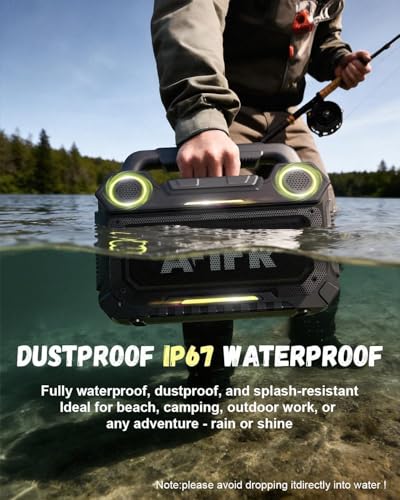 Image of Outdoor Bluetooth Speaker, 160W Loud Bass! Rugged, IP67 Waterproof, 24H Playtime with Lights, Wireless TWS Pairing Portable Speakers for Party, Outsides, Travel, Beach, Garage (Black) | Rugged portable speaker with deep bass, LED lights, TWS pairing for parties, beach, travel, camping, garage