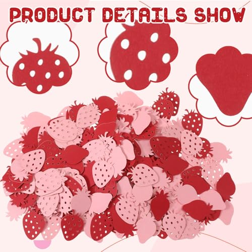 Image of 100Pcs Strawberry Party Decorations, Pink Red Paper Confetti - Sweet Berry Table Decor for Birthday /Baby Shower /Summer Fruit Themed Party Supplies Christmas Decoration
