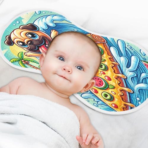 Surfing Pug Pizza Azure Baby Burp Cloths Muslin Burp Cloths Soft Burp Cloth Burp Rags Cotton Burp Clothes Absorbent for Boy Newborn Girl Unisex 1 Pack 22x11 Inches4