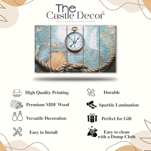 Image of The Castle Decor World Map Painting With Frame 5 Big Size Multiple Frames Wall Art Painting for Living Room,bedroom,drawing Room,hotels-wooden Framed-digital Painting (36x60 inch, Multicolor1)