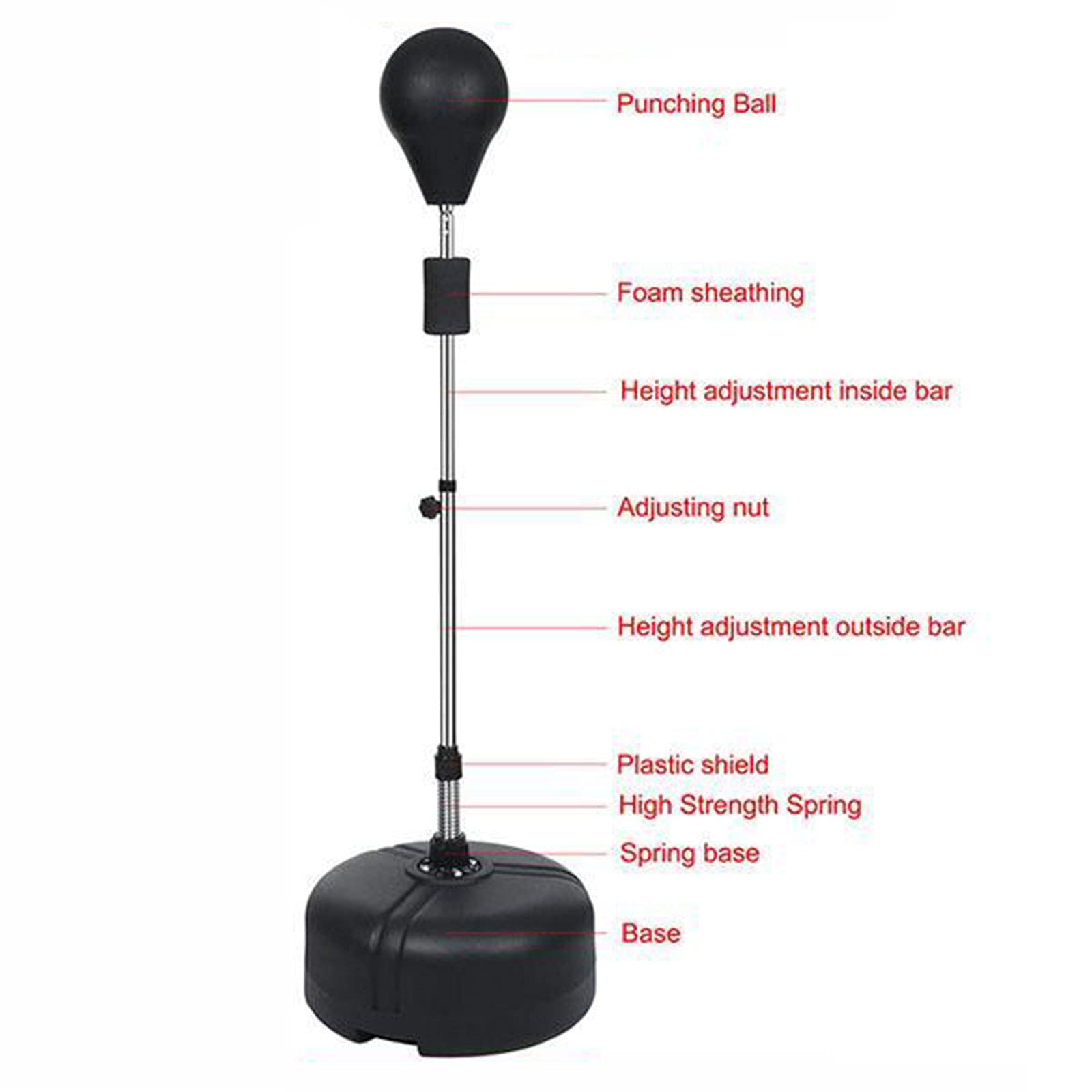 Punchingball Boxstand 120-160cm Höhenverstellbarer Standbox-Trainer inkl. Boxbirne Erwachsene Punchingball Boxbirne Bounce Back Faster Boxbag (Schwarz)