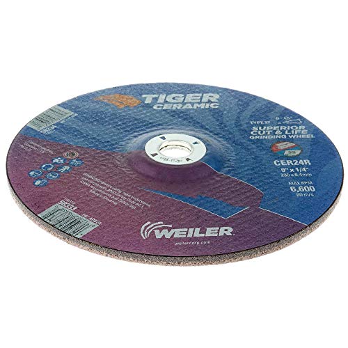 Image of Weiler 58333 9 x 1 /4 Tiger Ceramic Type 27 Grinding Wheel CER24R 7 /8 A.H (Pack of 10)