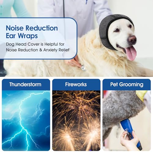 Image of Dog Ear Wraps Dog Calming Hoodie Anxiety Relief Ear Cover for Dogs | Water Resistant Noise Protection Ears Muffs for Firework, Grooming, Thunderstorms, Swimming, Bathing, Grey M
