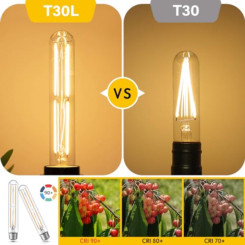 Image of Tubular Light Bulb 7.3 Inch Dimmable T10 LED Bulb E26 6W 60 Watts Edison Bulbs 2700K Solf White,185mm Long for Wall Sconces, Pendant, Livingroom, 4-Pack