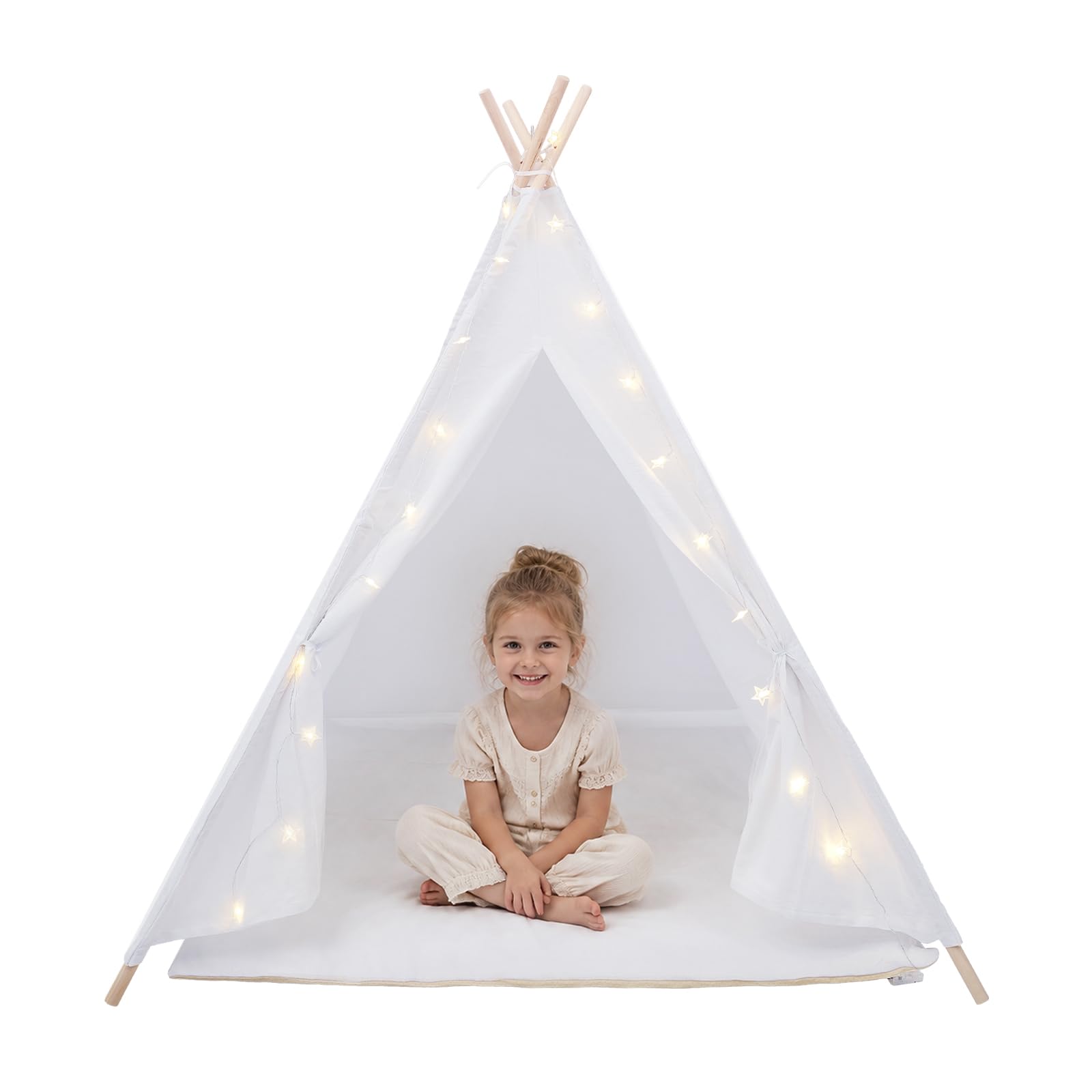 Tenda teepee pieghevole per bambini, tenda da gioco con catena luminosa