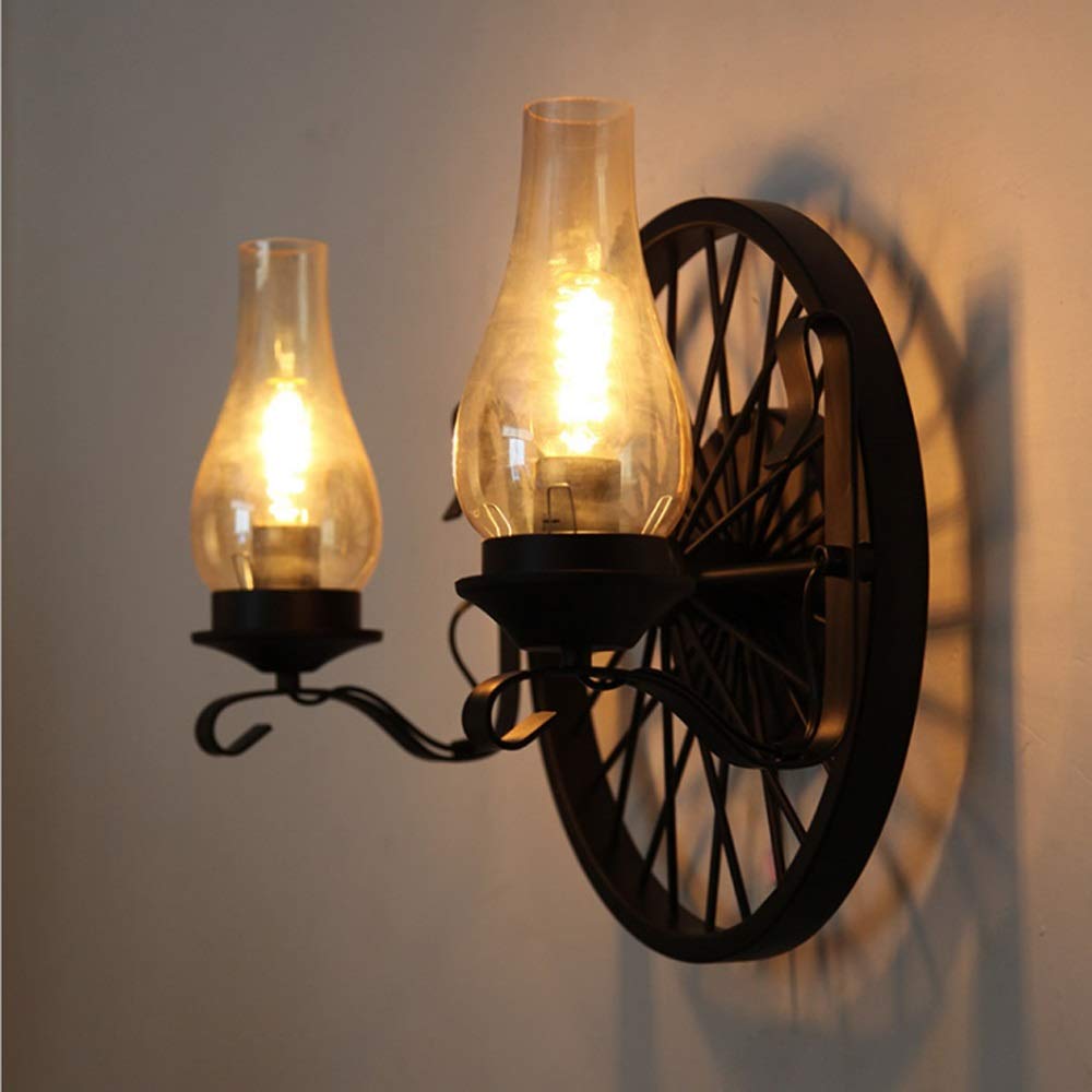 HXYSXHJUO Wall Light, Retro Creative Kerosene Lamp, Iron Sconce for Living Room, Attic, Cafe, Bar Decor, E27 Compatible