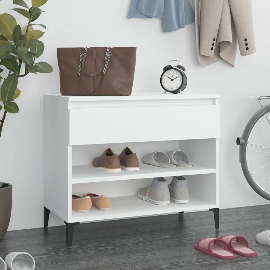 Stojak na buty Drewniany Sklejka Biały 70x36x60 cm