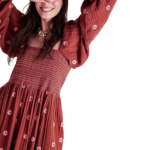 Chloefairy Women's Flower Embroidered Maxi Dress Lantern Sleeve Square Neck Tiered Flowy Spring Fall Dress4