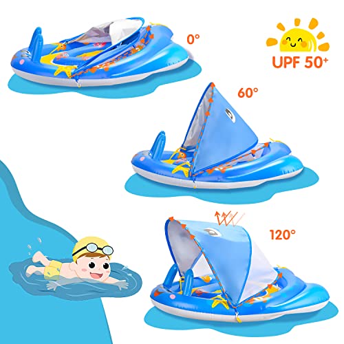 image for Balnore Baby Pool Float with Removable Canopy UPF50+ Sun Protection, B