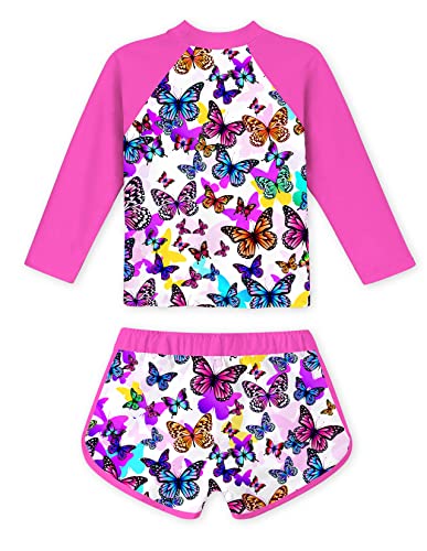 Image of TUONROAD Girls 2 Pieces Rash Guard Swimsuit Long Sleeve Tankini for 4-10 Years