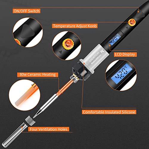 80W Adjustable Soldering Iron kit, Upgraded LCD Display Soldering Gun, Welding Tool with ON/OFF Switch, Fast Heating Ceramic Thermostat Design - Thumbnail 2