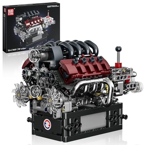 Mould King 10227 Technik V8 Motor Bausatz Benzin Bausteine Klemmbausteine Motoren Elektrisch Engine Motorenkit Geschenke für Erwachsene(787 Teile)