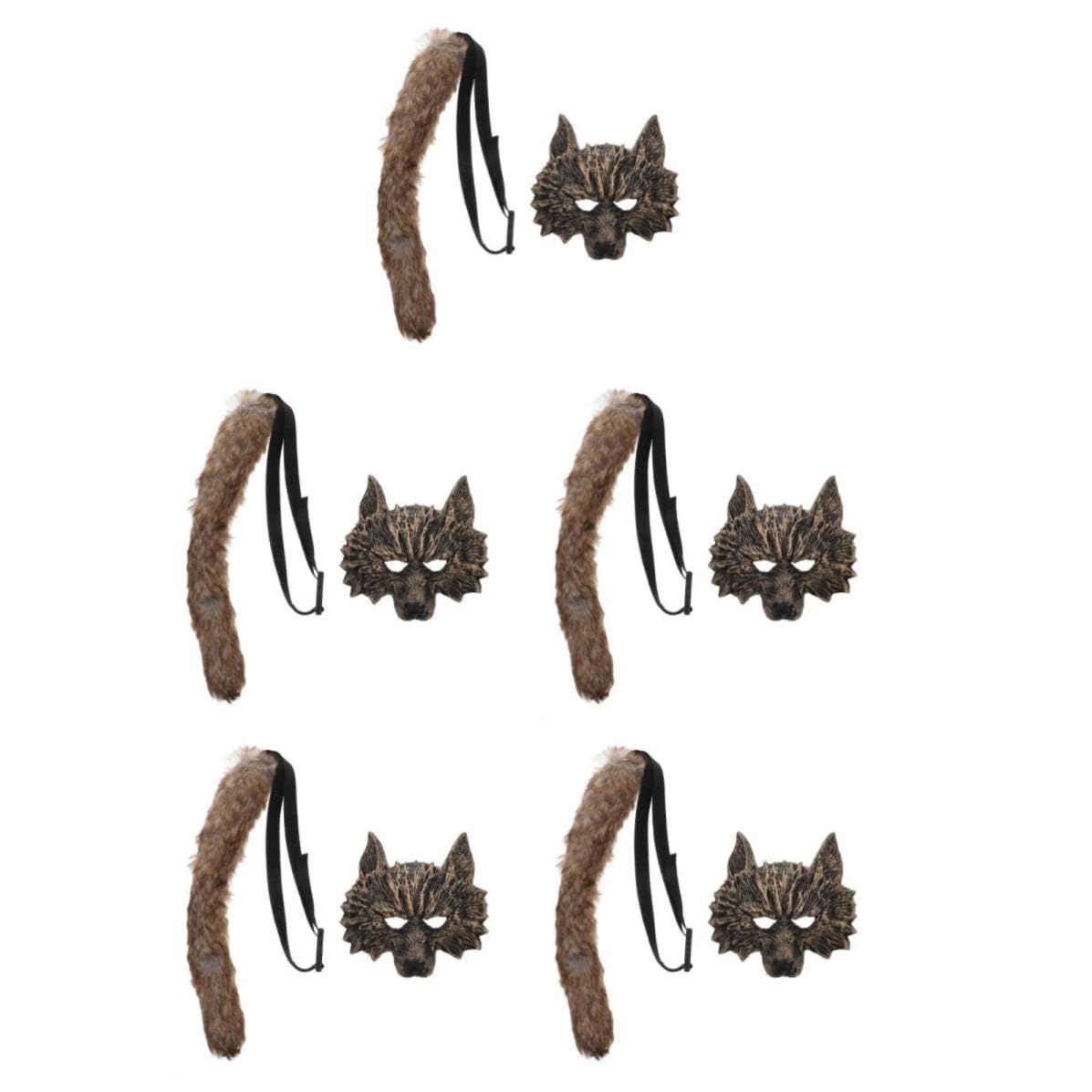 Tofficu 5 Pièces Masque Loup Réaliste avec Queue, Accessoire Cosplay