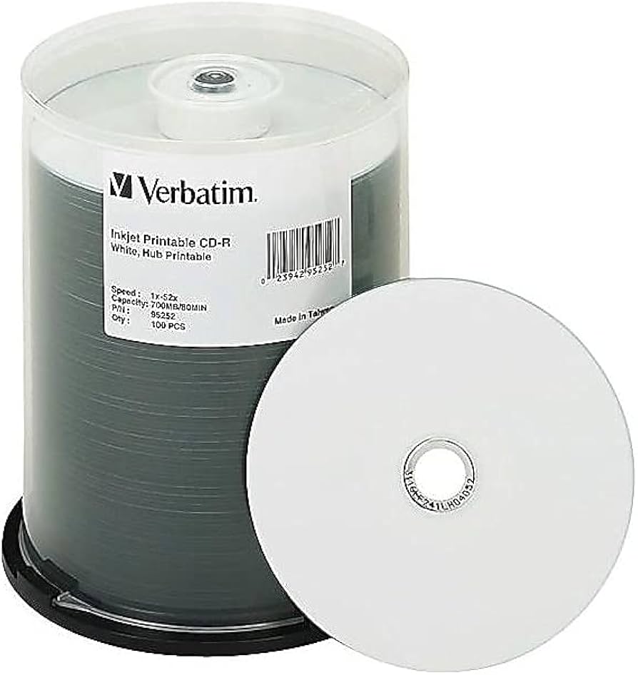 Amazon.com: Verbatim 95252 CD-R, 700MB, 52X, White Inkjet