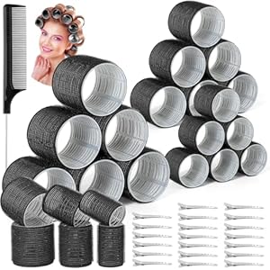 39PCS Self Grip Curlers 3 Sizes – Black 2.5in, 1.9in, 1.4in Rollers with Duckbill Clips for Long, Medium, Short, Thick, Fine Hair Volume and Bangs (Black)