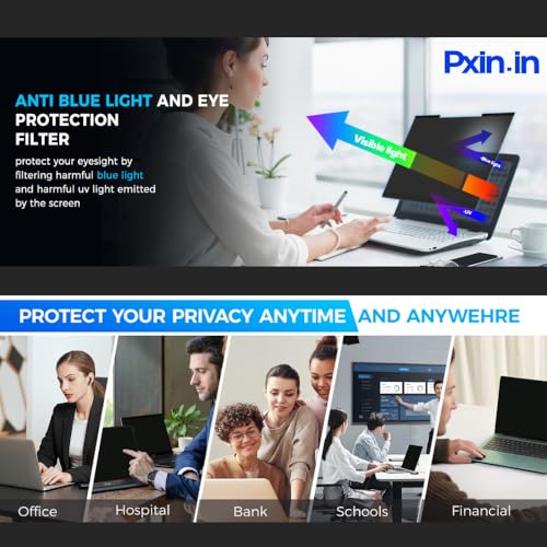 Image of PxIn 14 Inch (4:3) Laptop Privacy Screen | Digital EyeCare Filter | 99% UV (A /B /C) Block | Anti Glare | Side View Blocker | Adv. Laptop Privacy Protector