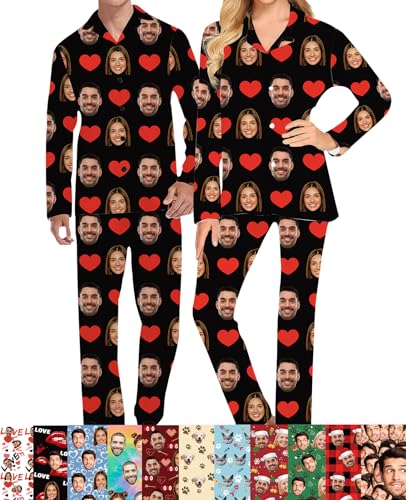Personalized Pajamas for Women Men Custom Face Pajamas with Photo Customized Pjs Set for Couples Valentine's Day Funny Gifts