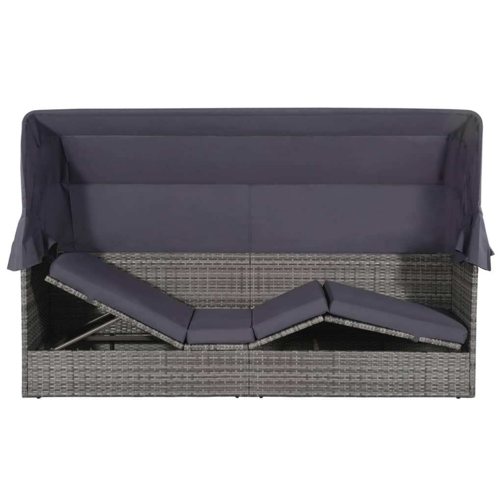 Refined Gartensofa mit Sonnendach Sonnenliege Gartenliege Sofa Gartenbett Lounge Gartenmöbel Liege Terrasse Garten Poly Rattan (Grau)
