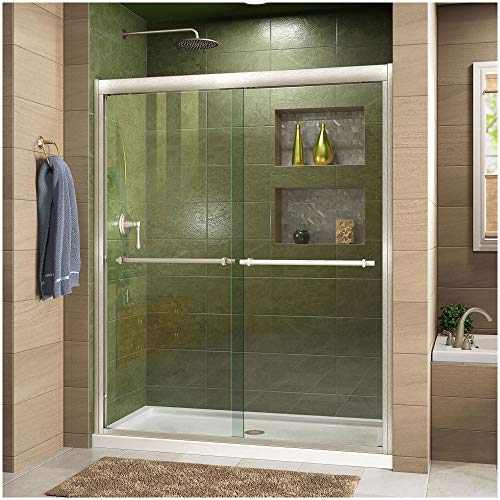 DreamLine Duet 56-60 in. W x 72 in. H Semi-Frameless Bypass Sliding Shower Door in Brushed Nickel,...