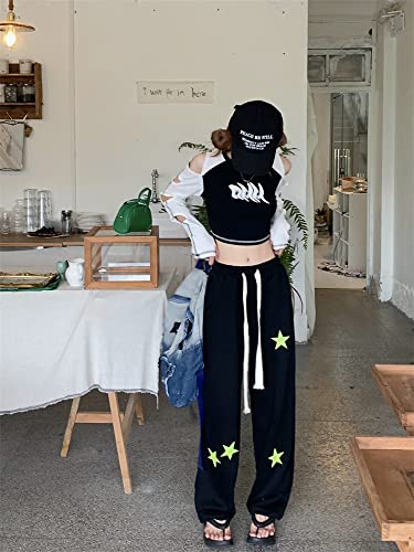 Star Y2K Pants Relaxed Fit Track Pants Grunge Baggy Pants Y2K Clothing Parachute Pants Sweatpants with Drawstring2