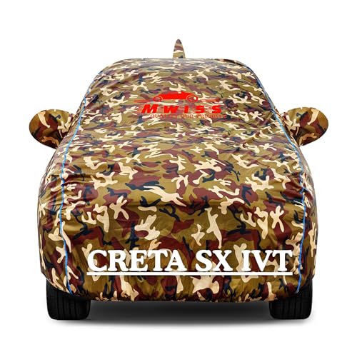 Image of Waterproof Car Cover for Hyundai Creta SX IVT | Dustproof, UV & Scratch Resistant Soft Cotton Lining | Triple Stitched, Mirror Pockets & Elastic Hem | Jungle