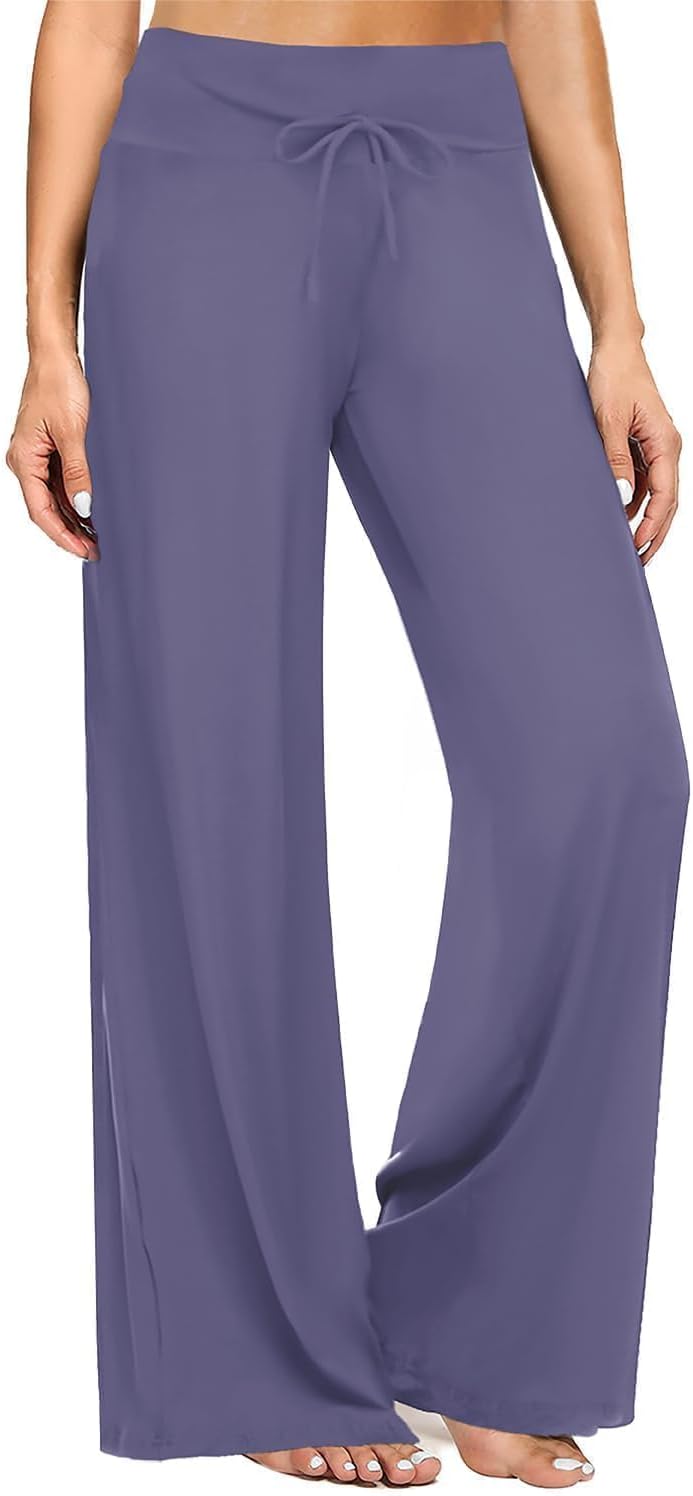 ZOOSIXX Soft Black Pajama Pants for Women, Wide Leg Comfy Casual Lounge Yoga Capri Pants 22'' / 30''