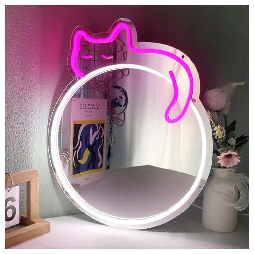 Adorable Cat Neon Light-up Mirror