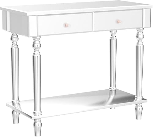 Miniatura 4 de HomVent Mesa de tocador con espejo, escritorio de escritura, mesa auxiliar para sofá ocasional con 2 cajones, tocador de maquillaje, mesa de entrada