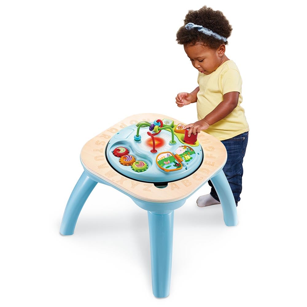 VTech - Table d'Activités Évolutive Nature, Table Multi-Jeux Bébé Réversible et Interactive Partiellement en Bois, Jouet d'Éveil Musical, Trieur de Formes, Cadeau Bébé Dès 9 Mois - Contenu en Français