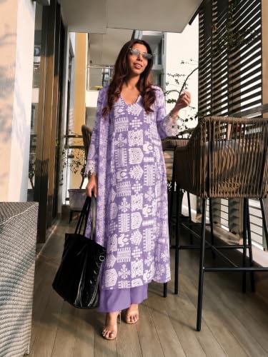 Image of ANNI Designer Kurta Sets for Women Viscose Printed | Kurta with Dupatta Set | A Line Kurti Set for Women | Square V Neck 3 /4 Sleeve Ethnic Outfit | Designer Indian Kurti Stylish Clothing