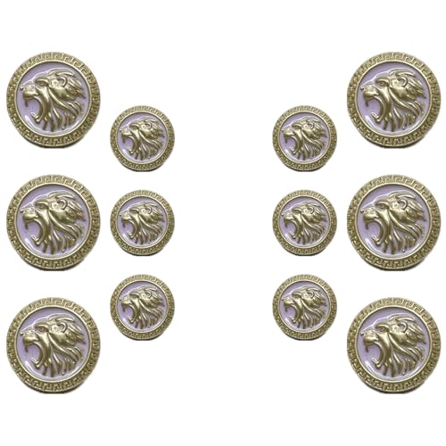 Image of Abs Golden 3D Lion Head Shank Button Embedded Enameled Lucite Round Abs Button for Blazer Suits Coat Bandhgala DIY Art & Crafts (Pack of 12 (Small + Big), Pink Lucite)