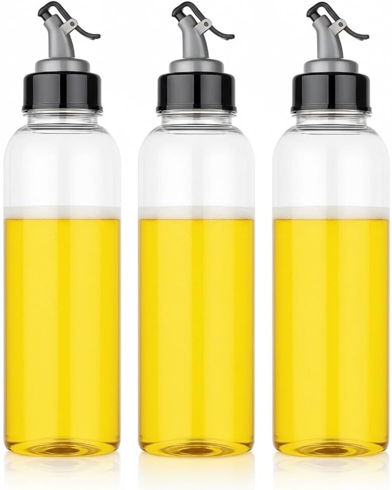 1000ml Leak-Proof Oil Dispenser Plastic Bottle Silicone Stopper | Large Capacity Kitchen Oil Pourer For Cooking Dressing & Vinegar | Durable Container With Dust-Proof Cap
